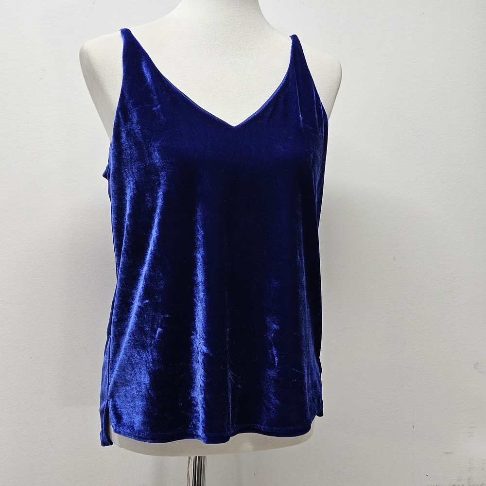Womens VNeck Cami Tank Top Size S Royal Blue Velvet Festival Boho Y2K Festive